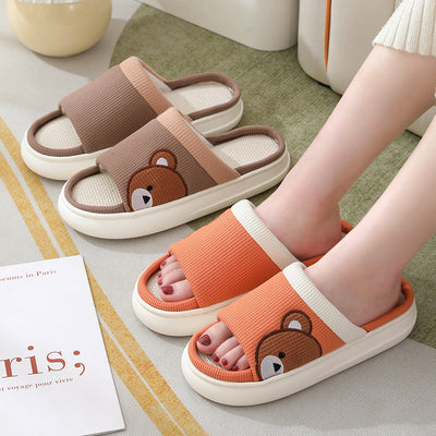 Pantuflas de Lino con Oso Adorable para Mujer - Cómodas, Antideslizantes y Transpirables - Image 4