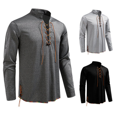 Camiseta Manga Larga con Cuello Alzado y Cordones para Hombre - Image 4
