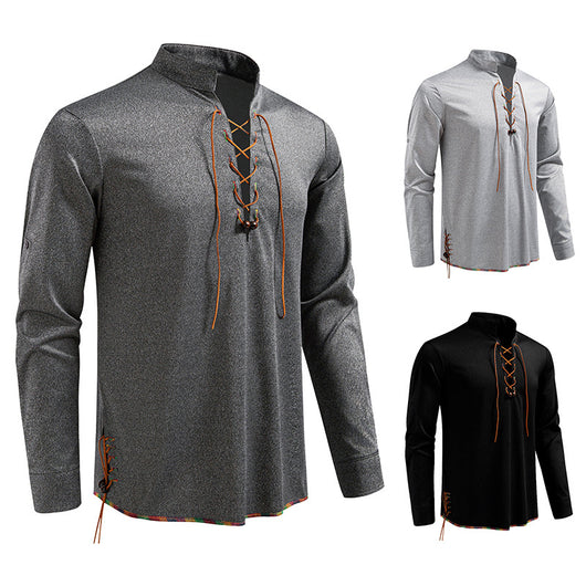 Camiseta Manga Larga con Cuello Alzado y Cordones para Hombre - Image 4