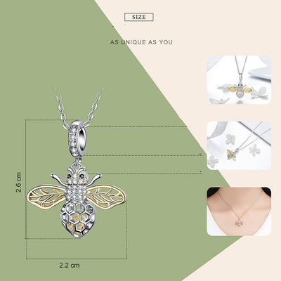 Dije de Plata Esterlina Abeja Chapada en Oro Blanco - Image 6