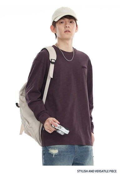 Camiseta de Algodón Pima con Bordado Minimalista - Manga Larga Cuello Redondo - Image 11