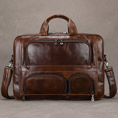 Maletín Ejecutivo de Cuero Cowhide Tres Compartimentos Capacidad Grande 17 Pulgadas - Image 7