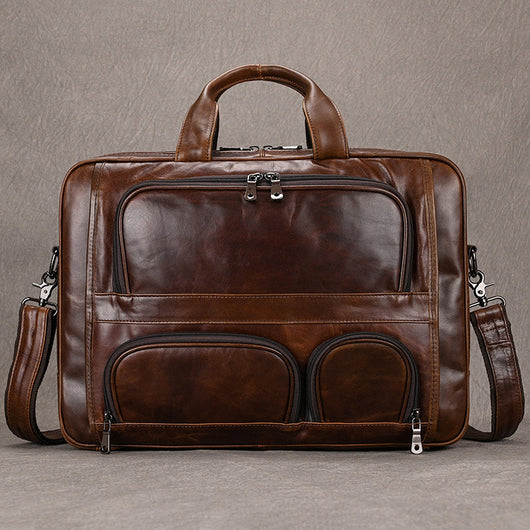 Maletín Ejecutivo de Cuero Cowhide Tres Compartimentos Capacidad Grande 17 Pulgadas - Image 7
