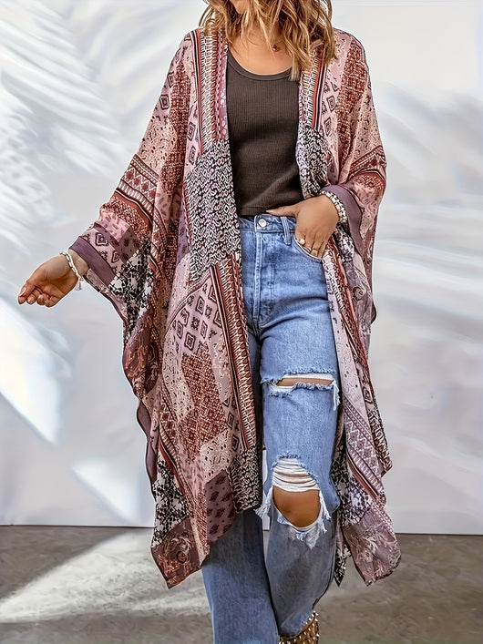 Cardigan Bohemio Capa Murciélago con Estampado Azteca - Image 10