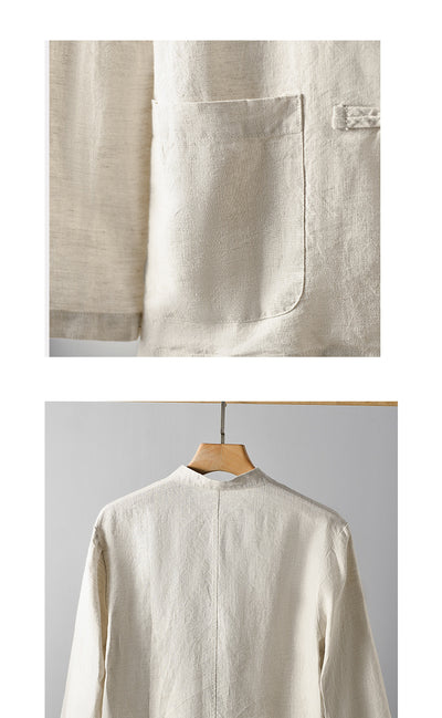 Camisa de Lino Estilo Chino Suelta para Hombre - Image 11