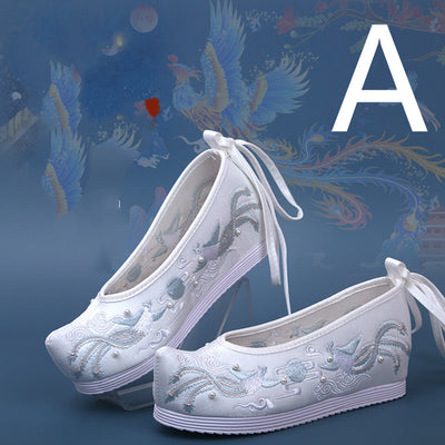 Zapatos Hanfu Bordados con Tacón Cuña y Adornos de Cuentas - Image 3