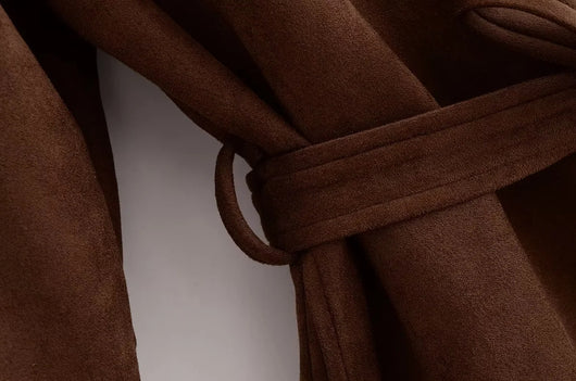 Chaqueta Camisa Polo Suede con Cinturón - Manga Larga Oversize - Image 17
