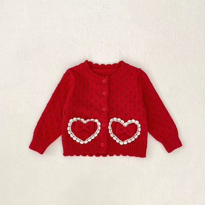 Abrigo Tejido Niña Rojo con Lazo de Encaje Love - Image 6