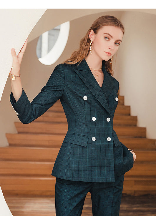 Conjunto de Traje Ejecutivo Cuadros Verde Oscuro Premium - Image 9