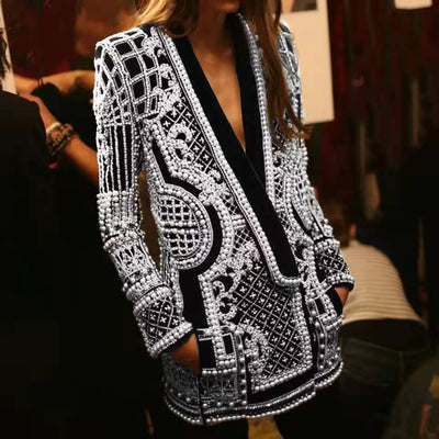 Blazer Acolchado con Estampado de Perlas para Mujer - Image 28