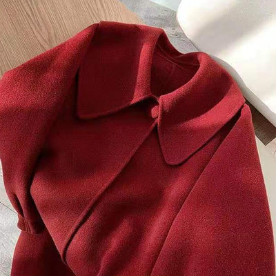Abrigo de Lana Cachemira Reversible Rojo Retro con Solapa para Mujer - Image 6
