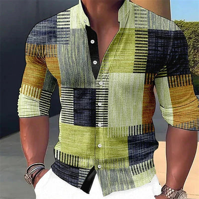 Camisa Casual Estampado Musical con Cuello de Pie Manga Larga para Hombre - Image 12