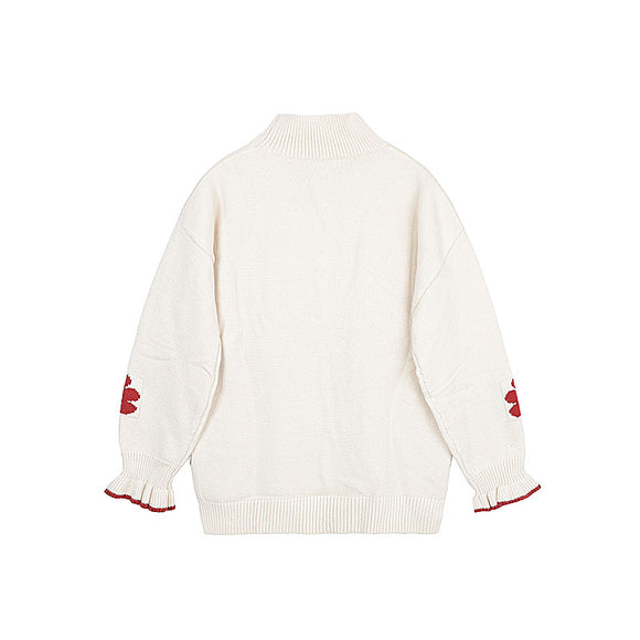 Suéter con Cuello Alto y Bordado Floral Ajustado