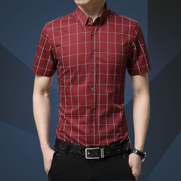 Camisa Casual de Cuadros para Hombre de Manga Corta