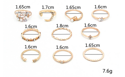 Juego de 10 Anillos Bohemios: Luna, Estrella, Amor y Perla - Image 12