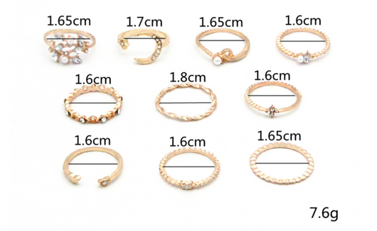 Juego de 10 Anillos Bohemios: Luna, Estrella, Amor y Perla - Image 12