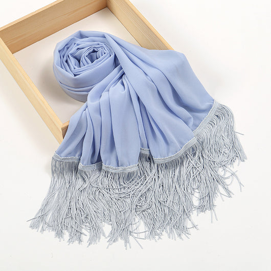 Pañuelo Decorativo de Gasa Perla con Flecos Largos