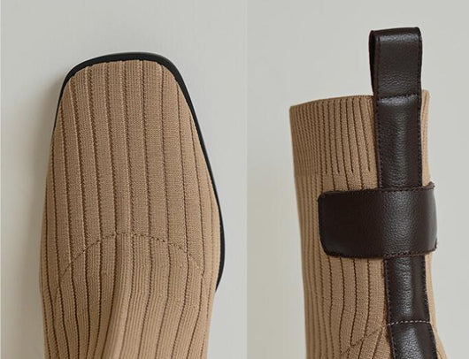 Botas Tejidas de Punta Cuadrada con Tacón Robusto y Caña Elástica - Image 8