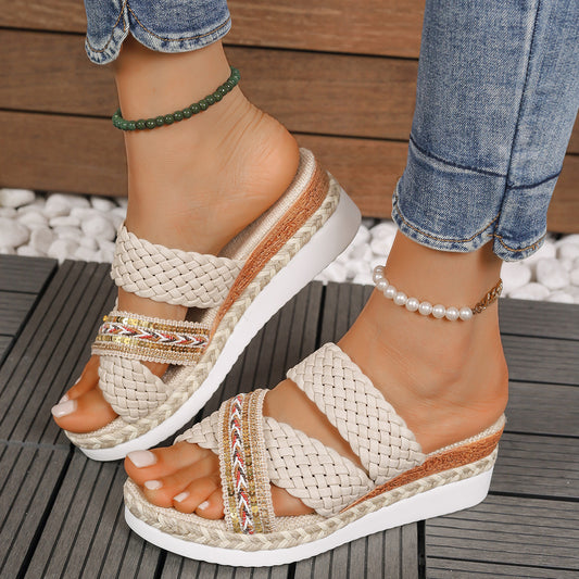 Pantuflas Casuales Tejidas en Cáñamo con Suela Reforzada para Mujer