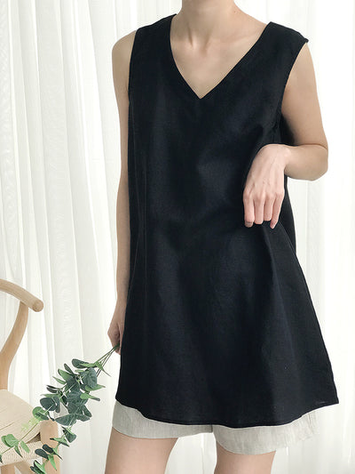 Blusa de Lino Puro Escote V sin Mangas para Mujer - Image 8