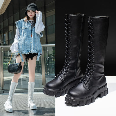 Botas Knight de Cordones Negras para Mujer - Estilo Británico Clásico - Image 6