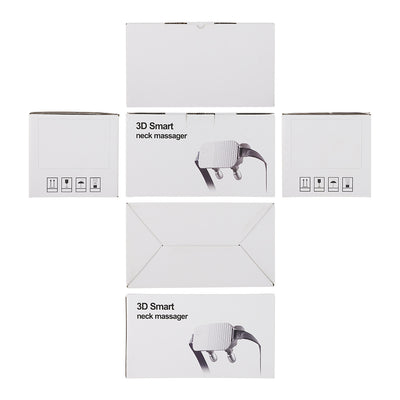 White and grey 3D smart neck massager with remote control, USB cable, and user manual, shown with its packaging. - Image 16