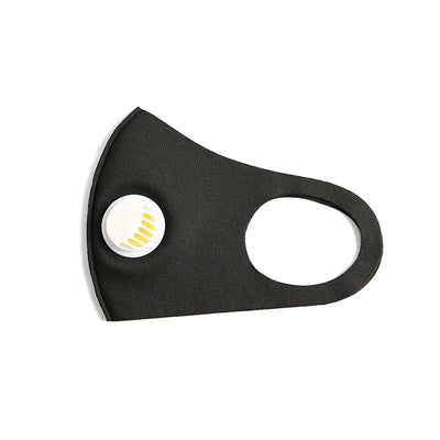 Black ice silk cotton face mask with a white breathing valve and ear loops for comfortable wear. - Image 10