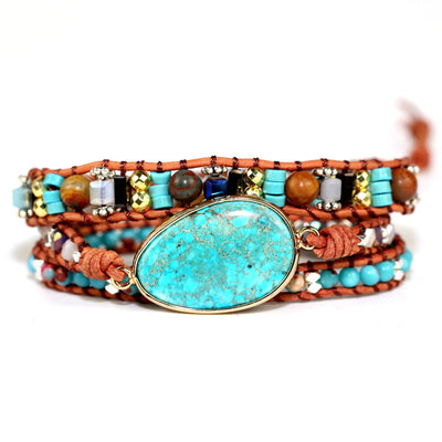 Pulsera de Cuero Tejida a Mano - Turquesa Imperial Azul - Image 6