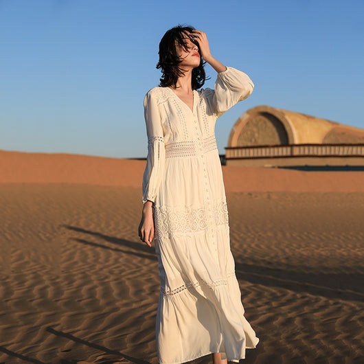Vestido Retro Cuello V para Mujer - Estilo Clásico y Elegante - Image 2