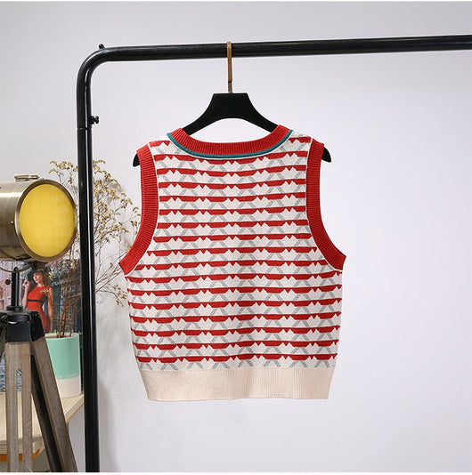 Chaleco Tejido Jacquard con Contraste Retro para Mujer - Image 18