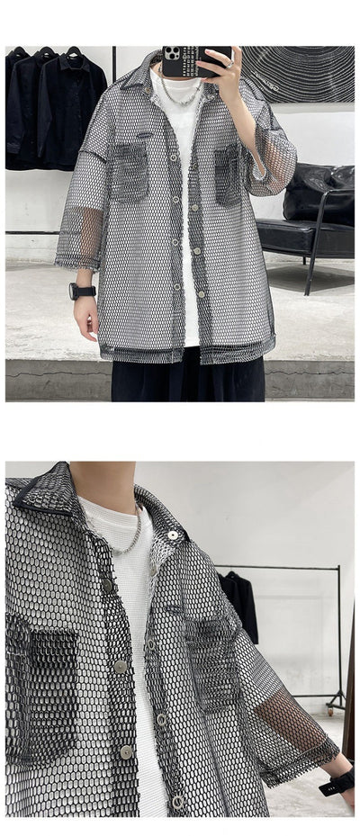Camisa de Protección Solar Manga Tres Cuartos Hueca para Hombre - Image 9