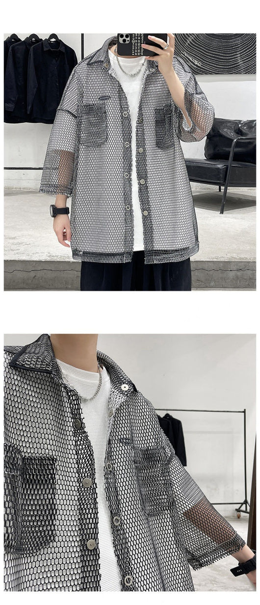 Camisa de Protección Solar Manga Tres Cuartos Hueca para Hombre - Image 9