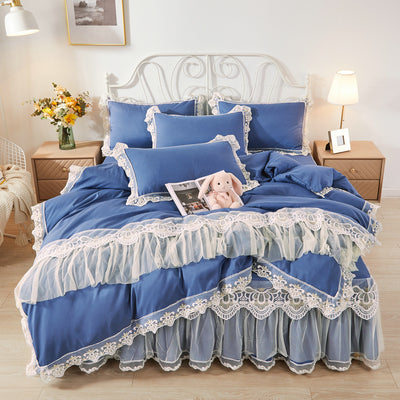 Juego de Cama Princesa Coreana con Falda de Encaje y Edredón de 4 Piezas - Image 11