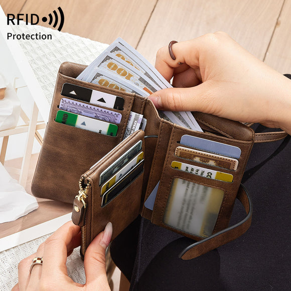 Cartera Mujer Cuero Suave RFID Protegida Compacta Colores Lisos