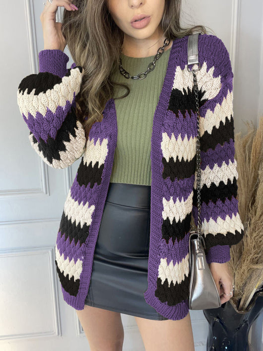 Cardigan Tejido con Combinación de Colores - Estilo Casual Moderno - Image 7