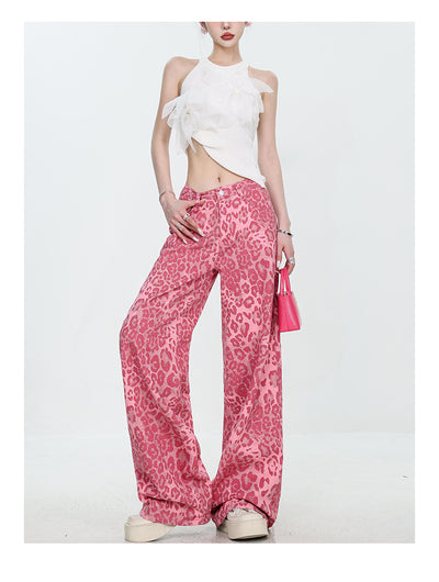 Pantalones Jeans Mujer Estampado Leopardo Corte Recto Holgado - Image 16