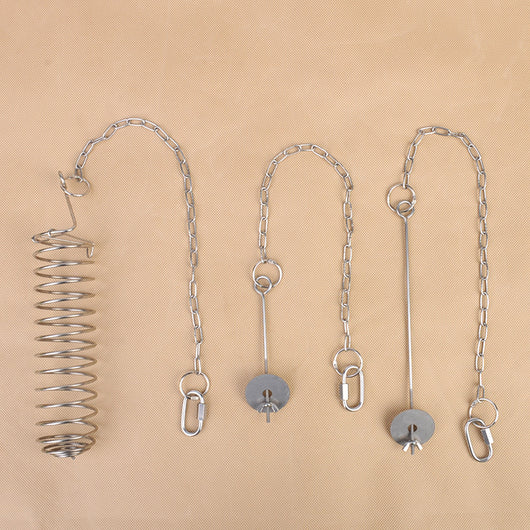 Stainless steel fruit fork bird feeder with a long skewer, chain, and carabiner for hanging fruits and vegetables. - Image 2