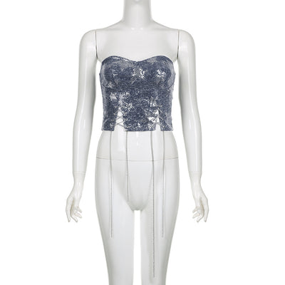 Sostén Vaquero con Lentejuelas Estrellas y Cadena Delgada - Diseño Hot Girl - Image 12