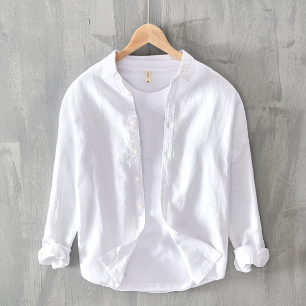 Camisa Casual de Algodón y Lino para Hombre - Manga Larga Clásica