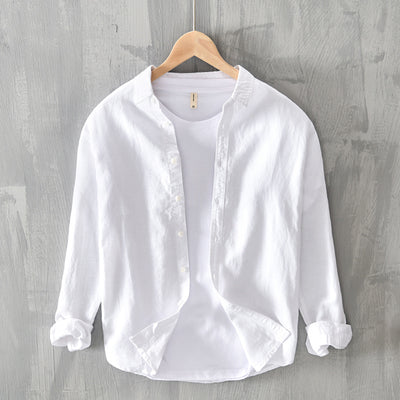 Camisa Casual de Algodón y Lino para Hombre - Manga Larga Clásica