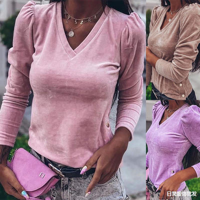 Playera Básica de Manga Larga para Mujer en Colores Sólidos