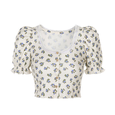 Camiseta Retro Floral con Mangas Abullonadas para Mujer - Image 12