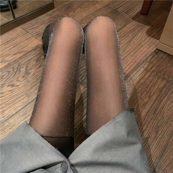 Medias Finas de Seda Perlada Negro Elegante