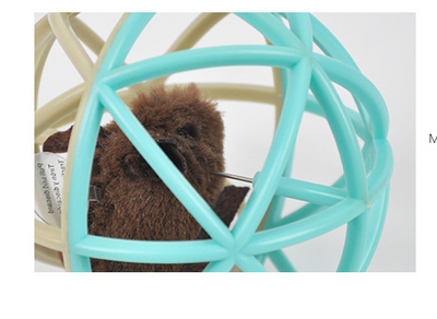 Beige plastic spherical cage pet toy with a brown furry mouse inside, designed for cats. - Image 10