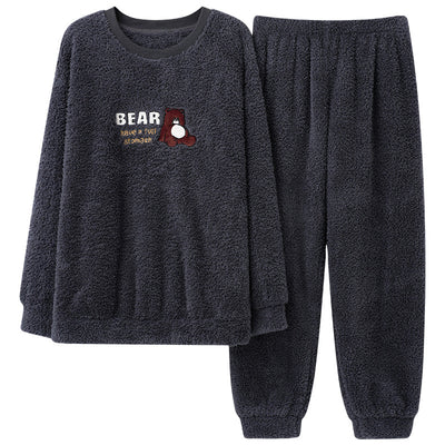 Pijama Térmico de Terciopelo Coral para Hombre - Cuello Redondo Franela Invierno - Image 9