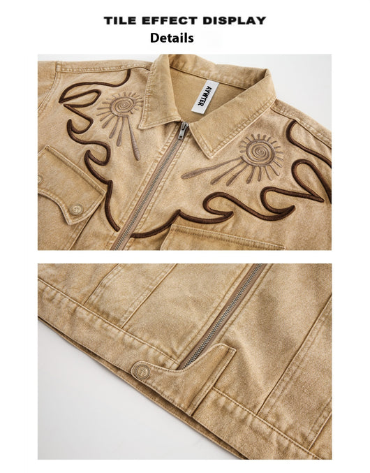 Chaqueta Denim Vintage con Bordados - Tejido Pesado Lavado - Image 9
