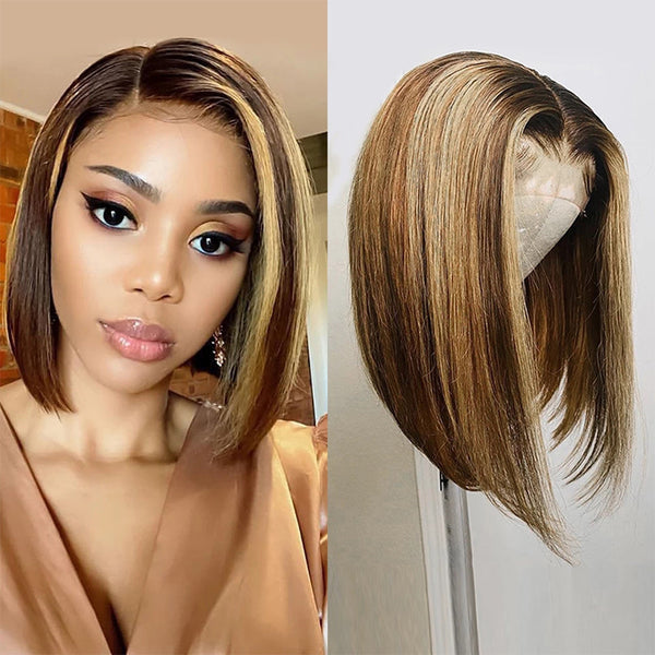 Peluca Bob T Shape con Cabello Natural Color Piano
