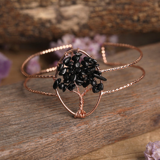 Pulsera de Turquesa Natural con Alambre de Cobre Dorado para Mujer