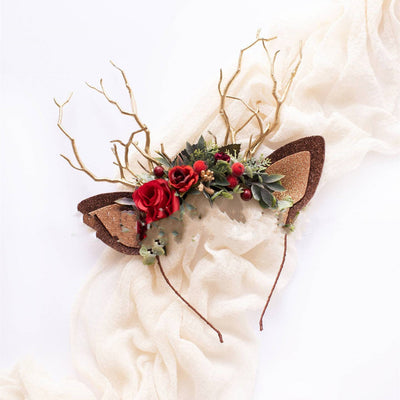 Diadema de Calavera Navideña con Flores Artificiales y Reno - Image 11