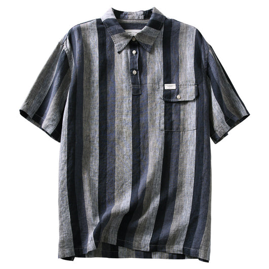 Camisa de Lino Cuadros Casual Japonesa para Hombre - Manga Corta - Image 7